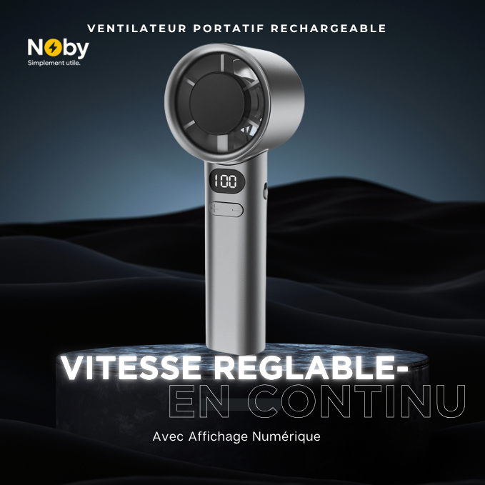 Ventilateur Portatif Rechargeable – Vitesse Réglable en Continu avec Affichage Numérique